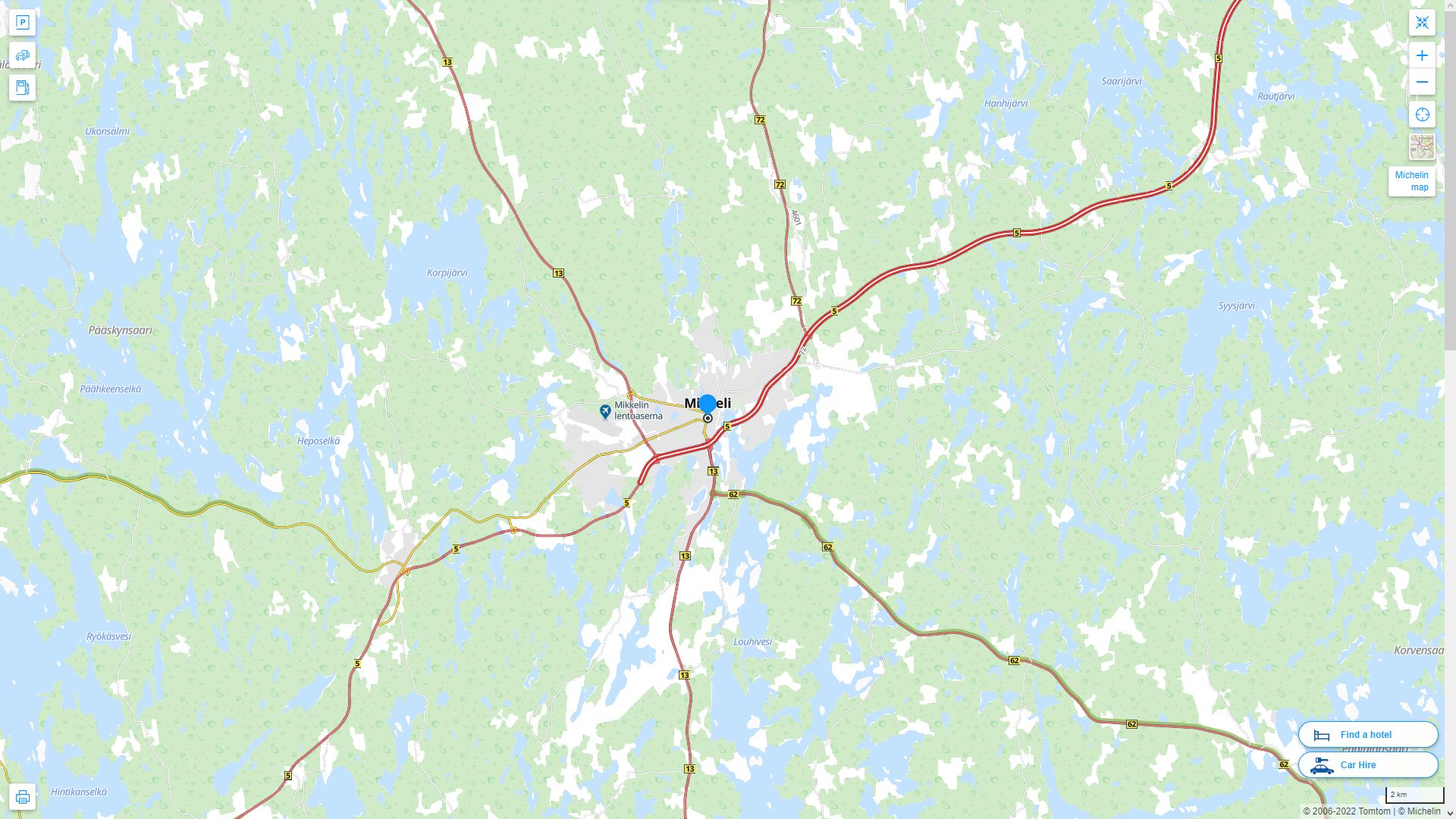 Mikkeli Highway and Road Map